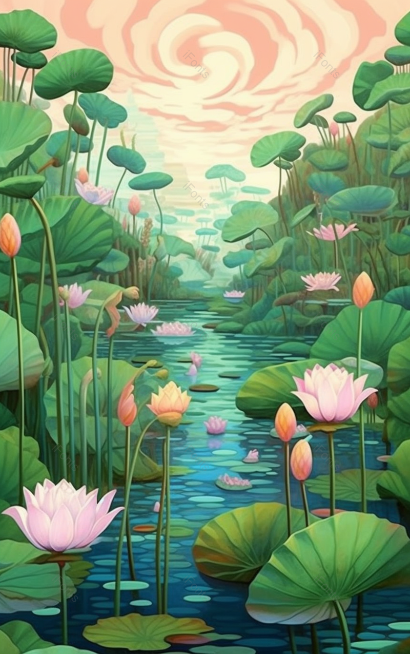 绿色水墨画风格池塘里荷叶荷花背景,插画/手绘图,插画/手绘图库,插画/手绘图下载,插画/手绘